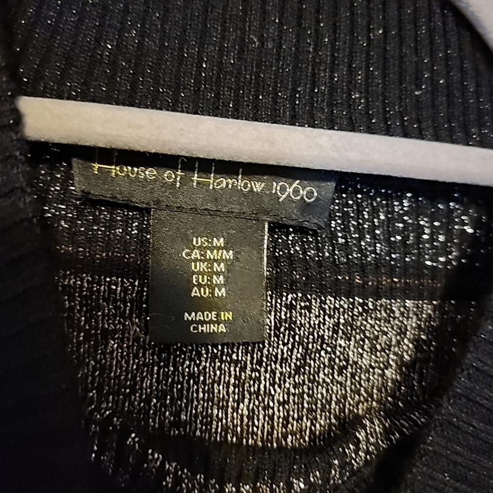 House Of Harlow 1960 Striped Black, Gray, Silver Knit Stretch Sweater Sz M - Picture 2 of 9